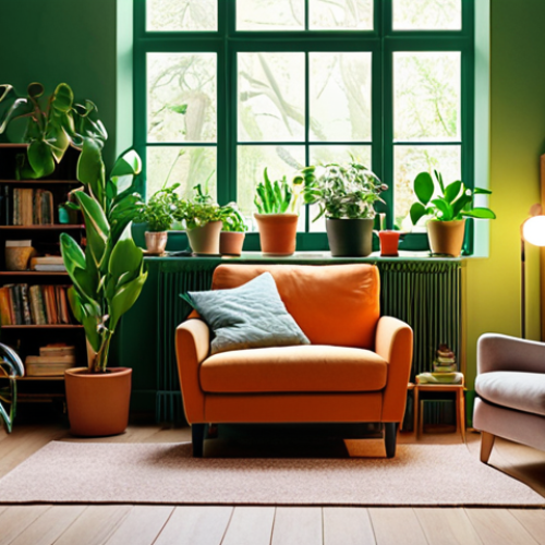 Home 11 **
"A cozy living room bathed in warm, dimmable smart lighting, casting a gentle glow on a variety of lush green houseplants. Focus on the plants, showcasing their vibrant colors and healthy leaves. Include a comfortable armchair and a bookshelf in the background, suggesting a relaxing and inviting atmosphere. The lighting should evoke a sense of calm and well-being. Dutch interior design influences."
**