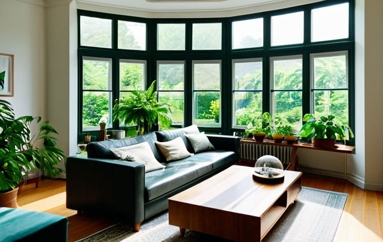 **Prompt:** A cozy living room with lush green plants, a hygrometer on a shelf, and open windows showing a sunny day outside. Safe for work, appropriate content, fully clothed people relaxing on a sofa in modest attire, perfect anatomy, natural proportions, family-friendly.