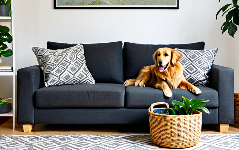 애완동물과 실내 환경 조화 - Stylish Pet-Friendly Living Room**
"A beautifully decorated living room, safe for work, appropriate...