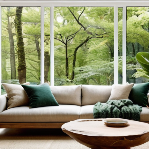 미래의 실내 생태계 - **Biophilic Living Room Retreat:** A cozy and serene living room designed with biophilic principles....