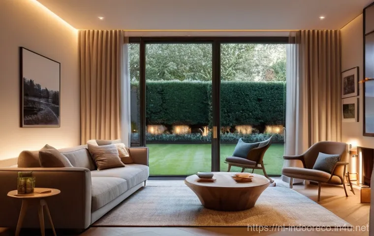 전력 절약형 조명 사용 - **Prompt:** A cozy Dutch living room in the evening, bathed in the warm, inviting glow of modern sma...